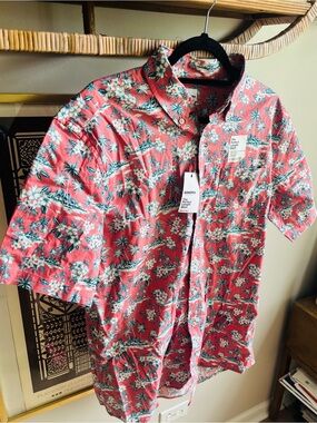 Sonoma Coral Red Hawaiian-Style Floral Button-Up Shirt